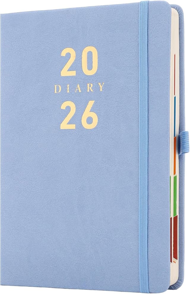Detalle de Mljtoyo 2026 A5 Page-a-Day Diary Planner (Hardcover, Pen Holder) – Blue