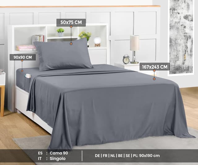 Detalle 2 de Utopia Bedding Sábanas 3 Piezas 90x190 Gris