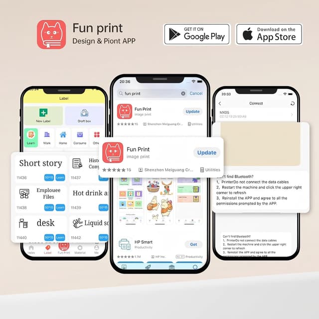 Detalle de Cabaro Mini Drucker für Aufkleber & Fotodruck per Bluetooth (Thermoprinter, 3 Rollen)
