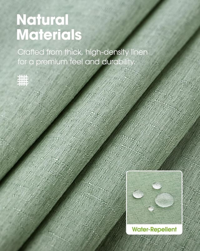 Detalle de Pureegg Rectangle Linen Tablecloth (Waterproof & Stain Resistant, Wrinkle-Free) — Sage Green, 52 x 70 Inch