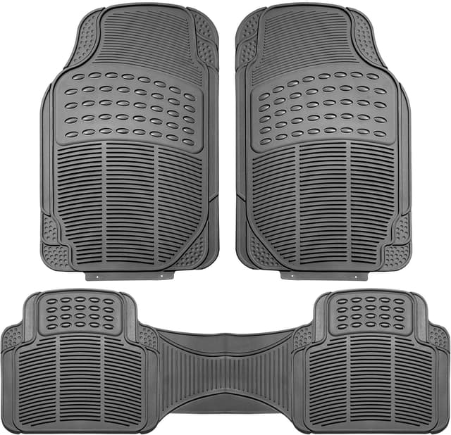 Detalle de FH Group Universal Fit Heavy-Duty Rubber Car Floor Mats (Trimmable, ClimaProof) — Gray Full Set