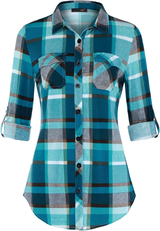 Thumbnail 6 de Damen Karo-Cardiganbluse mit Roll-Up-Ärmeln