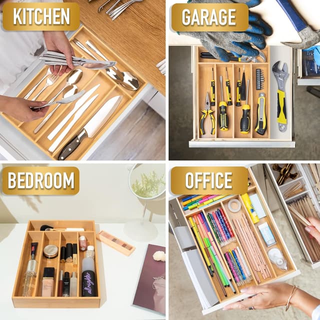Thumbnail 5 de Besilord Silverware Organizer 5-slot bamboo tray 🍽