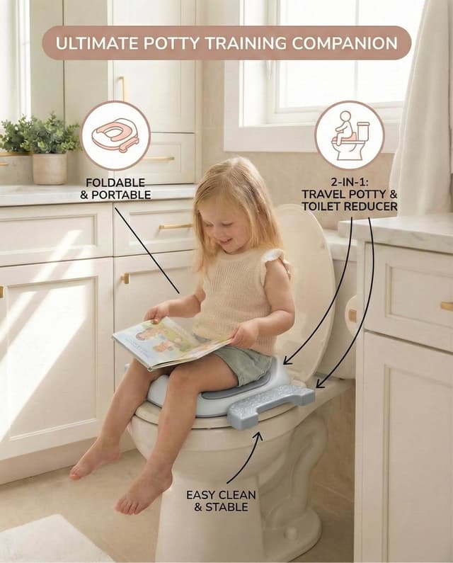 Detalle de Pote Pals Travel Potty (PU Cushioned) with 5 Disposable Liners – Grey Woodland