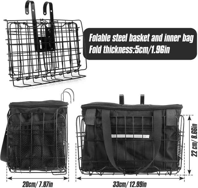Detalle 2 de Spesh faltbarer Fahrradkorb vorne mit Nylon-Innensack, Drahtgeflecht und Tragfähigkeit bis 20 kg