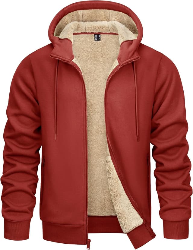 Detalle de KEFITEVD Men’s Sherpa Fleece Lined Zip-Up Hooded Jacket with Pockets