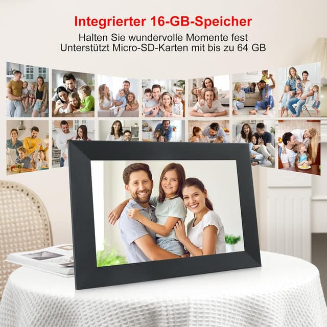 Thumbnail 6 de Frameo WiFi digitaler Bilderrahmen 10,1 Zoll (1920×1200) mit IPS-HD-Touchscreen und 16 GB Speicher – Schwarz
