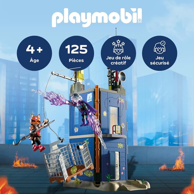 Detalle 2 de PLAYMOBIL Heroes – Duel à la Tour du héros (72022) : kit de jeu d’action avec figurines et accessoires