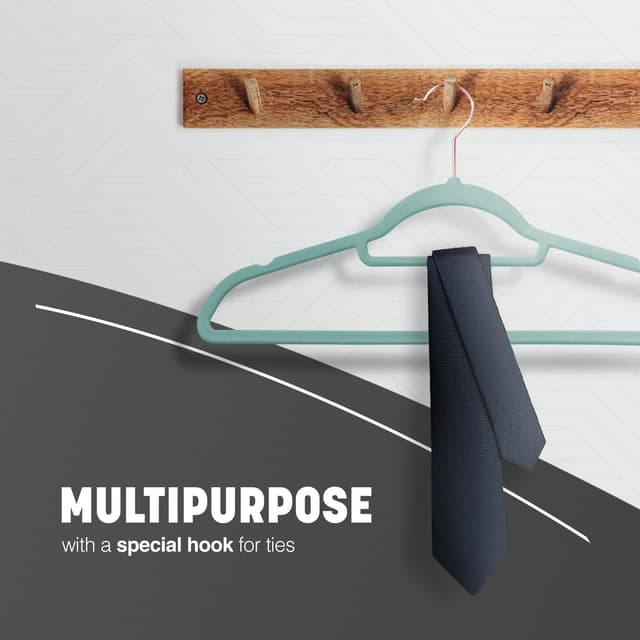 Detalle 2 de KEPLIN Velvet Hangers 30 Pack with Tie Bar and 360° Hook (Non-slip, Space-saving) – Mint Green