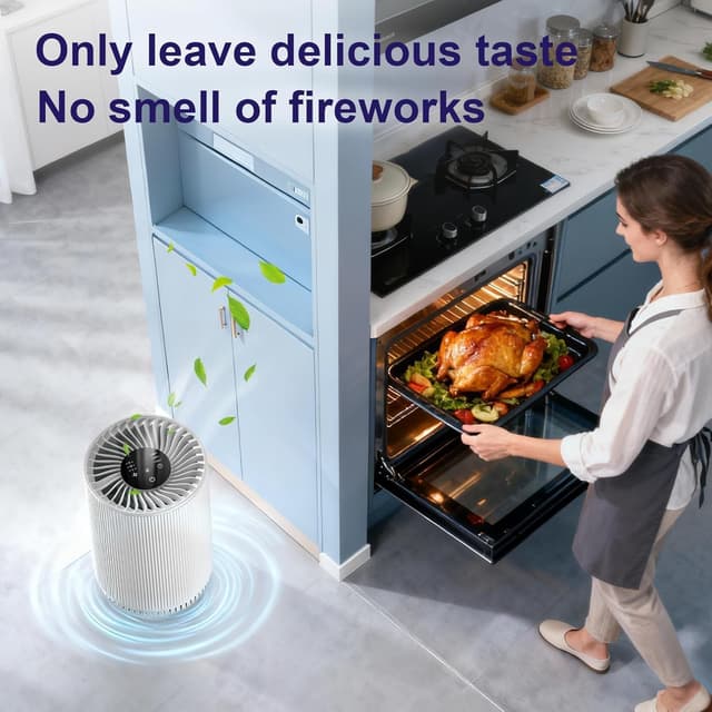 Detalle de AIUZLK KJ80 3-Stage H13 HEPA Air Purifier for Bedroom (22dB Quiet, Night Light, Timing)