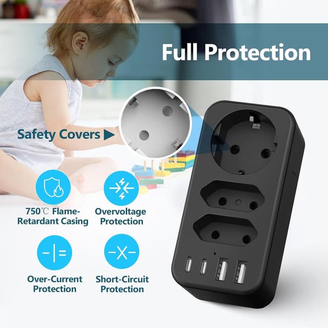 Thumbnail 4 de JSVER Multipresa Schuko 3680 W con 4 USB