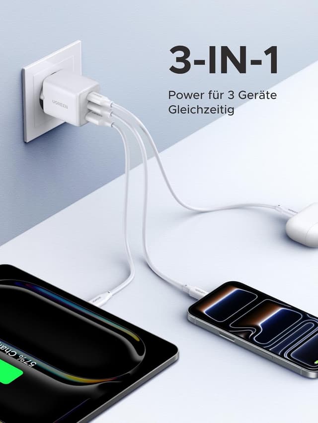 Detalle de UGREEN USB C Ladegerät 30W 3‑Port GaN II