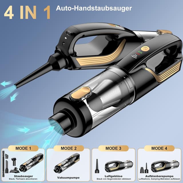 Detalle de Akku-Handstaubsauger 4-in-1 mit 27000 Pa und 5-m-Autoladegerät (12V) – kabellos fürs Auto und Zuhause