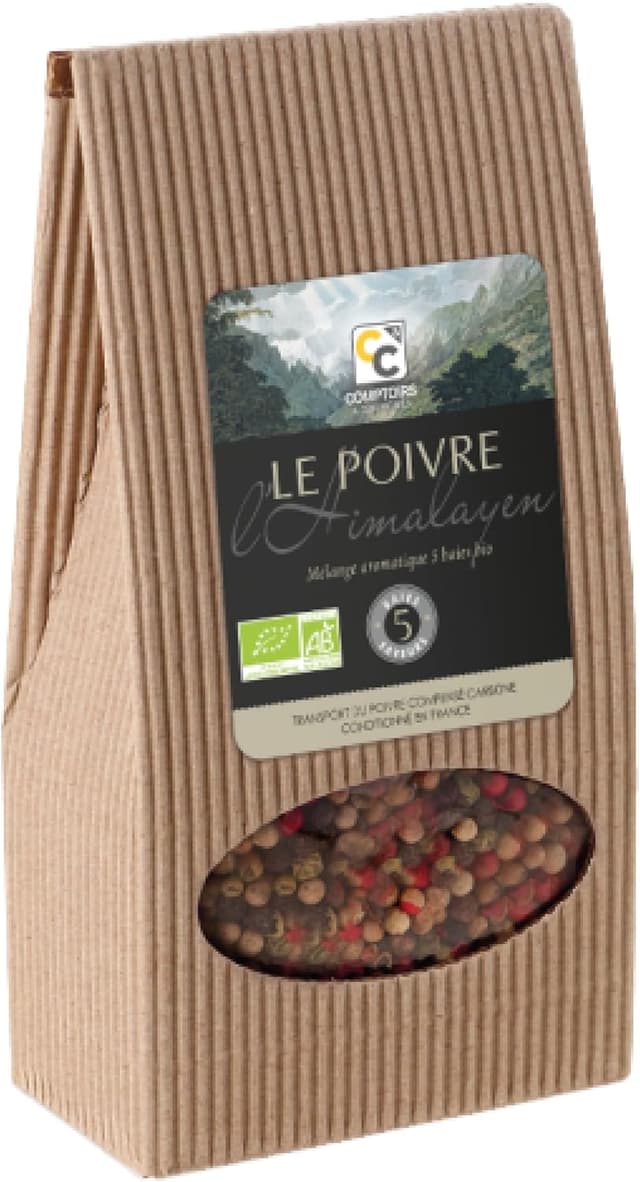 Detalle de Recharge Comptoirs et Compagnies Poivre 5 Saisons bio pour moulin – mélange de poivres et baies, 125 g