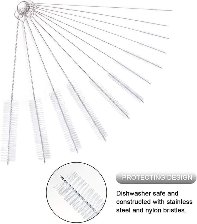 Detalle de Vicloon Spazzola Bottiglia – set da 12 mini scovolini in nylon e acciaio inox