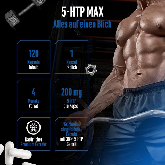 Detalle de 5-HTP MAX – 120 vegane Kapseln mit 200 mg 5-HTP aus Griffonia