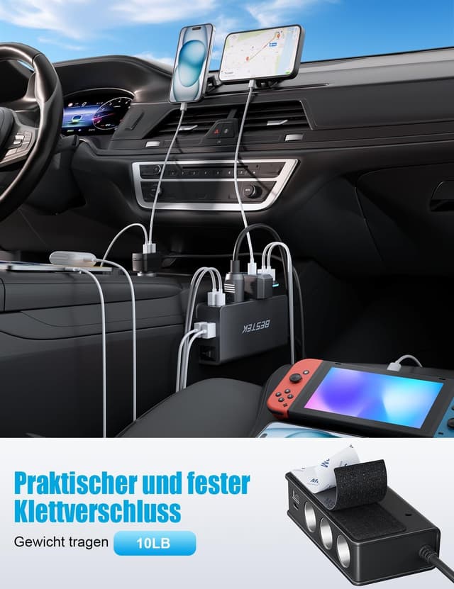 Thumbnail 5 de BESTEK Caricatore Auto 180W 9in1 USB-C PD QC3.0