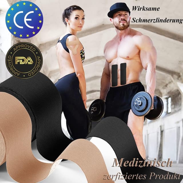 Detalle de HONYAO Kinesiotapes 2 Rollen Kinesiologie-Tape (5 m × 5 cm) in Hautfarben für Schulter, Rücken, Knie & mehr