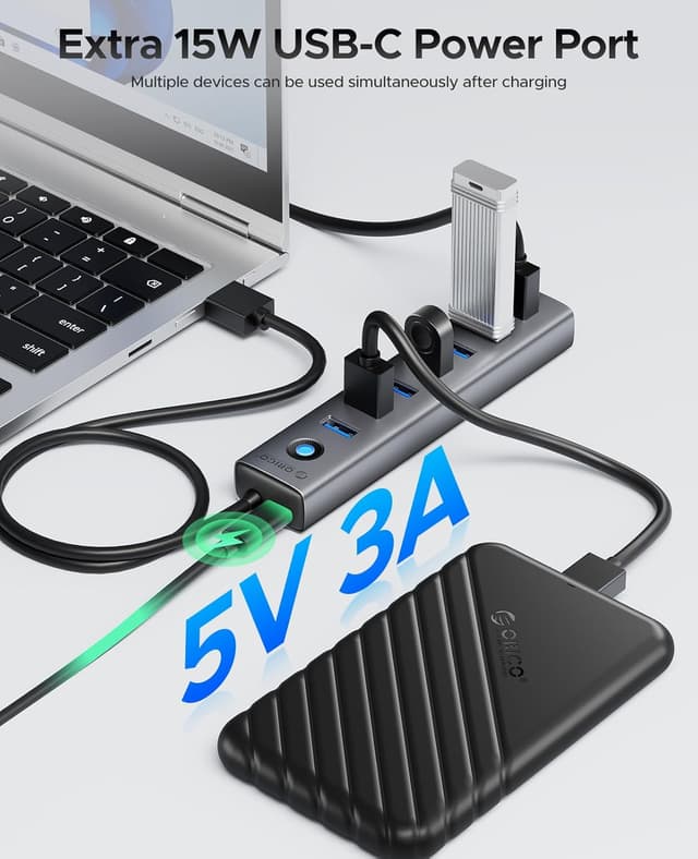 Detalle de ORICO 7-Port USB 3.0 Hub (Aluminium) with 100 cm USB Cable, up to 5Gbps data