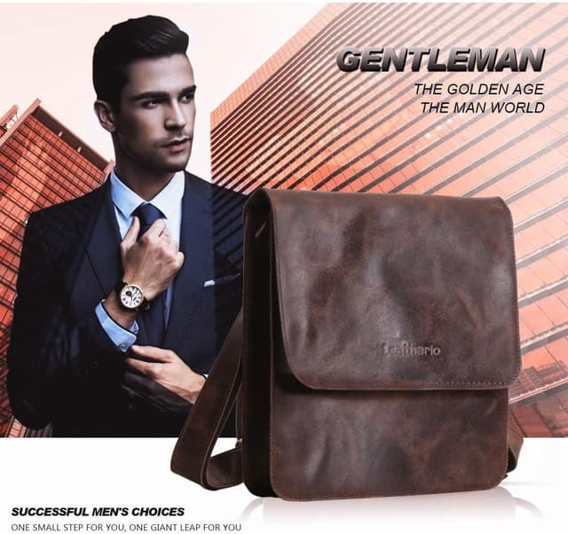 Detalle de Sac à bandoulière en cuir véritable Leathario pour homme, grande capacité (23 × 26 × 9,5 cm)