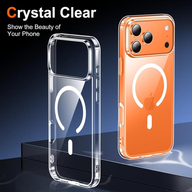 Detalle 2 de Temdan Clear iPhone 17 Pro Max Case with 9H Screen Protector, MagSafe-Compatible Magnetic Slim Case