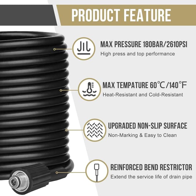 Detalle 2 de Ajiteogy Tuyau déboucheur 20 m pour nettoyeur haute pression Kärcher série K (M22), buses rotatives