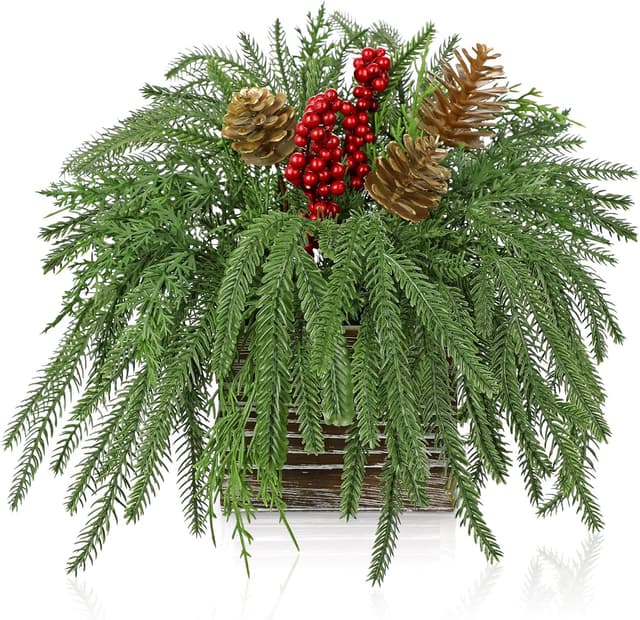 Detalle de Arborus Künstliche Weihnachts-Pflanze im Holz-Topf für Tischdeko, Fensterbank & Balkon – rustikale Landhaus-Weihnachtsdeko