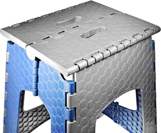 Detalle de STARK sgabello pieghevole bambini e adulti, 44 cm, grigio e blu, portata fino a 120 kg