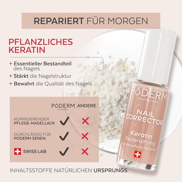 Detalle de PODERM Nagellack Pflege korrigierend & perfektionierend mit Keratin (Nude-Finish) – 8 ml