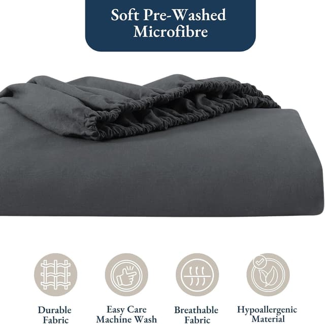 Detalle de King Fitted Sheet 2-Pack (Charcoal) – Deep Pocket 14 inch – Pre-Washed Microfibre