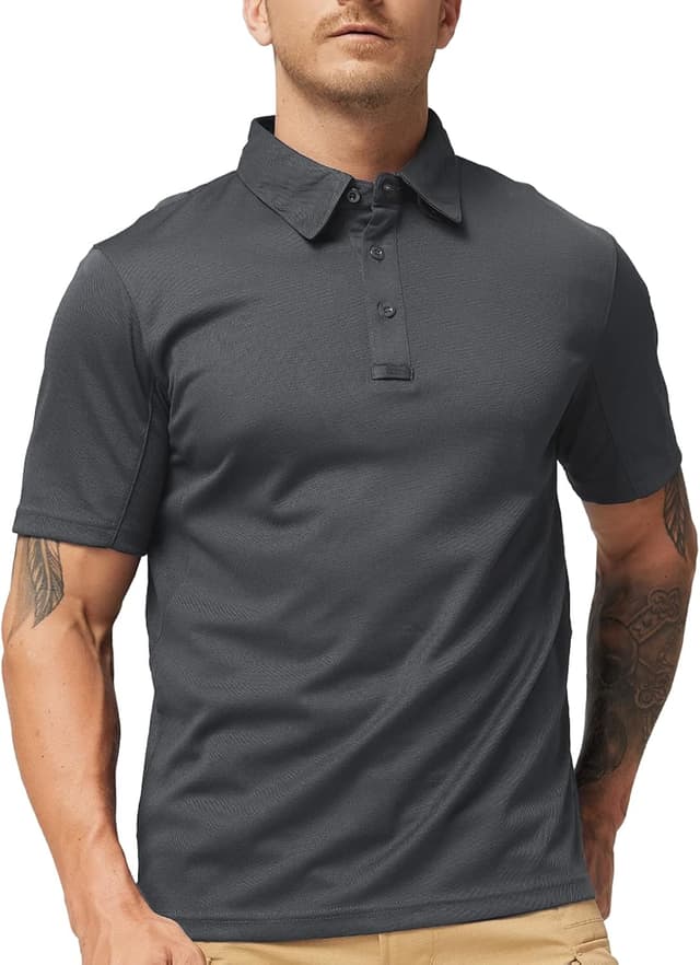 Detalle de MIER Men’s Outdoor Performance Tactical Polo Shirts (Short & Long Sleeve), Moisture-Wicking