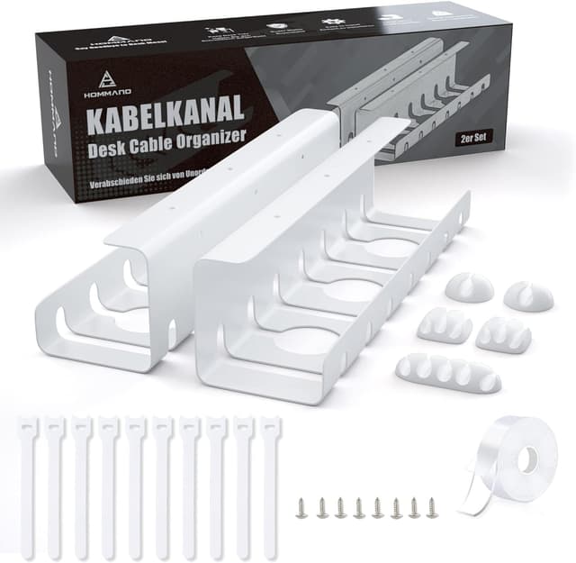 Detalle de HOMMAND Chemins de câbles sous le bureau (lot de 2) : gestion et rangement des câbles