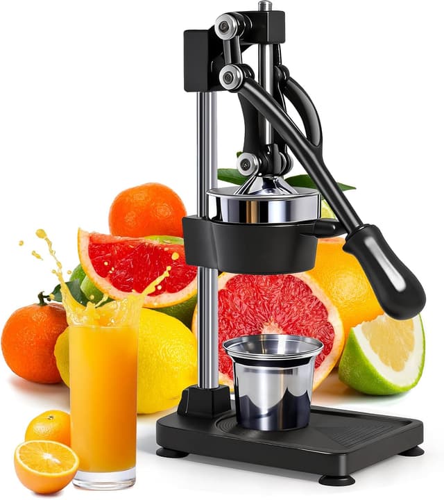 Detalle de ASIALEO Manual Cast Iron Citrus Juicer (Black) – Heavy-Duty Countertop Hand Press for Oranges, Lemons & Limes