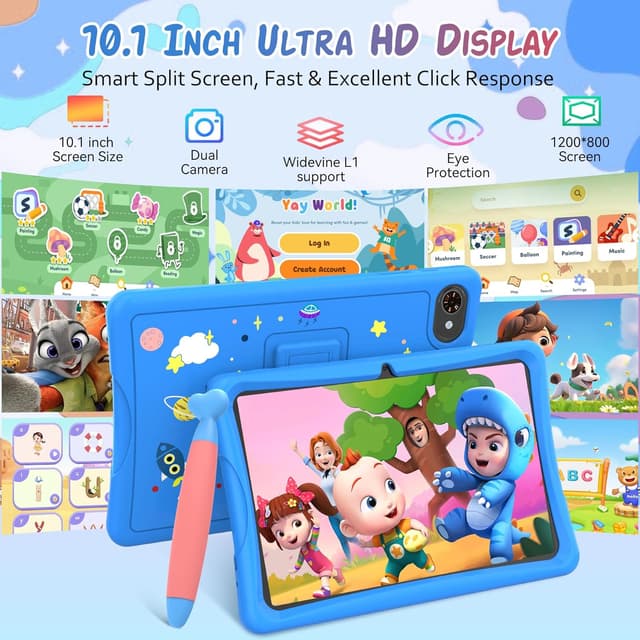 Detalle de TABWEE Kids Tablet 10 inch (Android 15) with Parental Control, 12GB RAM / 64GB ROM + 2TB expansion, includes case & stylus