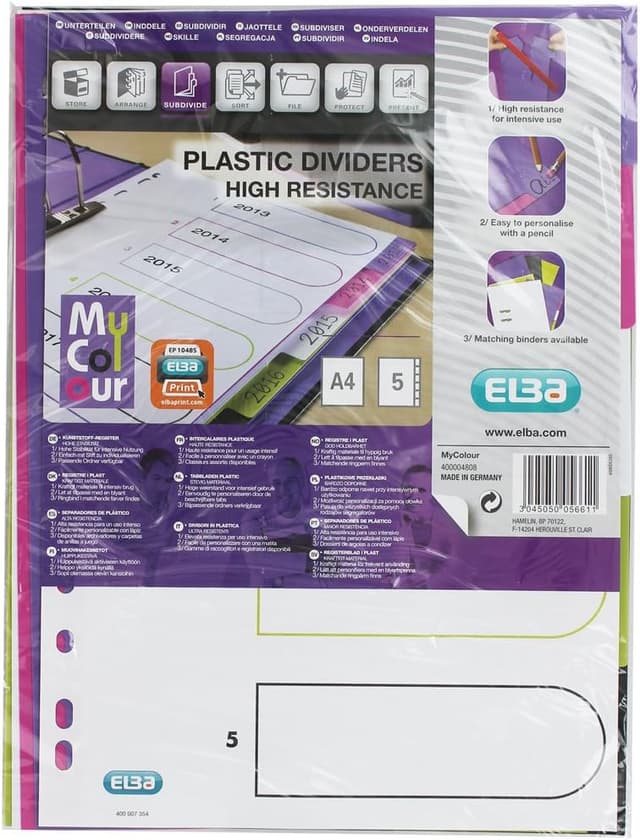 Detalle de Oxford myColour Kunststoff-Register blanko A4 (5-teilig) – 20er Pack