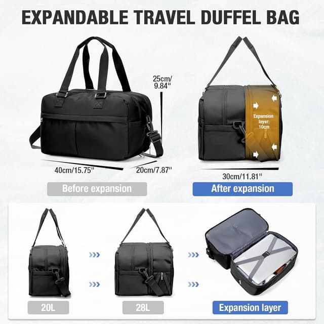 Detalle de Reisetasche Damen 40x30x20 Ryanair Handgepäck – erweiterbar, wasserdicht, Nass-/Trockentrennung, C2-Schwarz