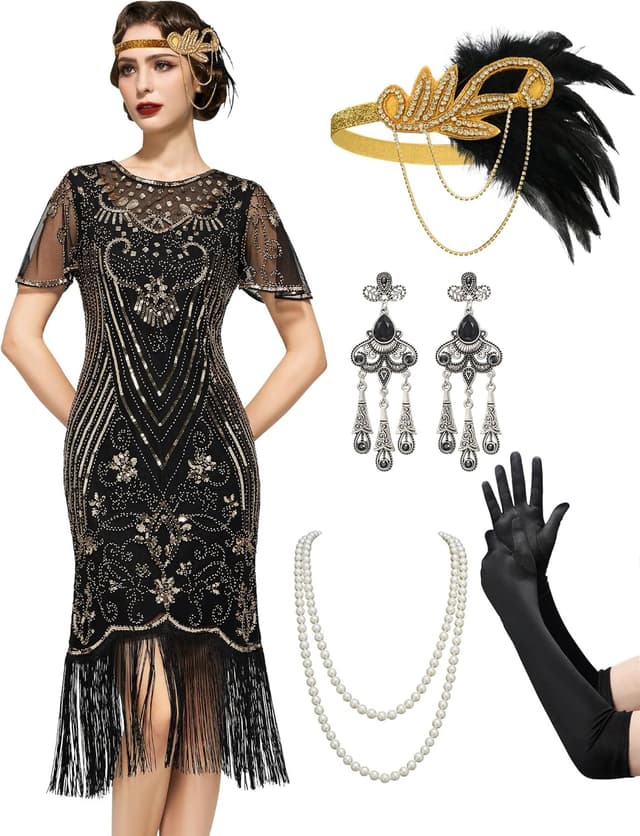 Detalle de SWEETV Gatsby Kleid Damen 20er-Jahre