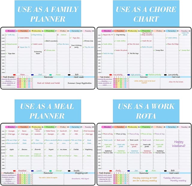 Detalle de POPRUN 3 Pack Magnetic Dry Erase Calendar Whiteboard Set for Fridge (A3 family weekly & monthly planner)