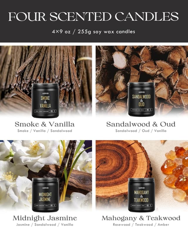 Thumbnail 3 de AOOVOO Scented Candles for Men 4-Pack 200-Hour Burn Time