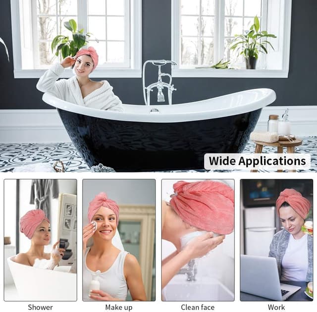 Detalle 2 de ACWOO Handtuch Haarturban (3er-Set) – Turban-Handtuch aus Mikrofaser mit Knopf für langes Haar