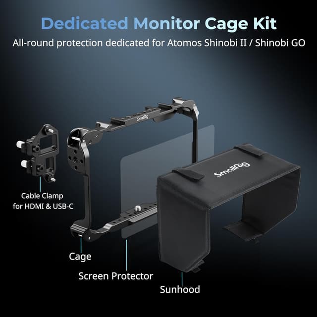Detalle 2 de SmallRig Monitor Cage Kit for Atomos Shinobi II (5030) with Sunhood & Screen Protector