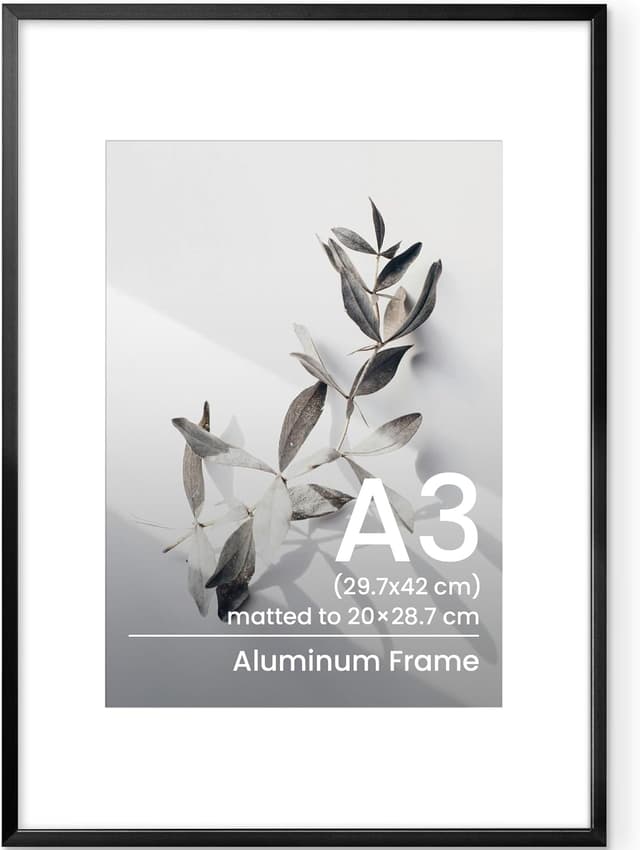 Detalle de A3 Metal Picture Frame with Tempered Glass (30x42 cm) – Black wall-mount photo & certificate frame