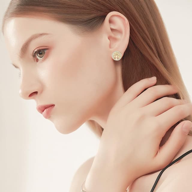 Detalle de Boucles d’oreilles Arbre de Vie en argent sterling 925 Jrêveinfini (zircons), diamètre 12 mm