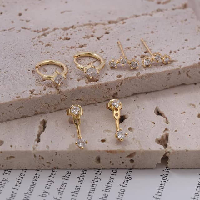 Detalle de BVLAGIDA 3 paires de boucles d’oreilles femme plaquées or 14 carats (créoles et petits clous) hypoallergéniques