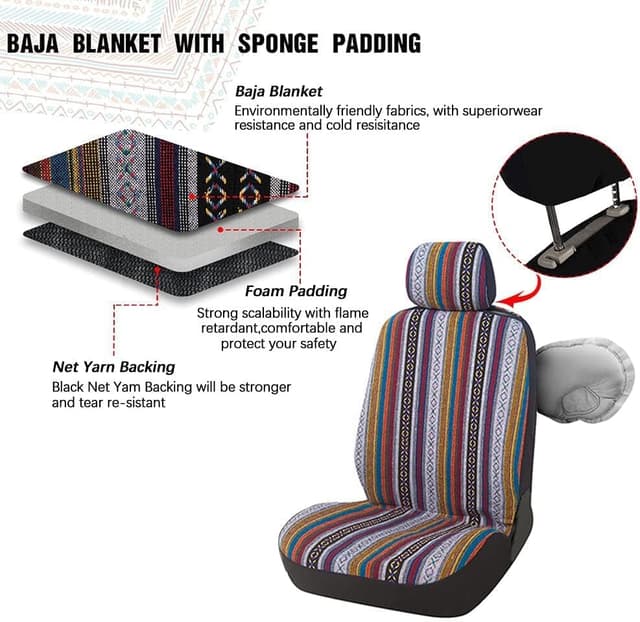 Detalle 2 de AUTOYOUTH Baja Colourful Blanket Car Seat Covers 2+1