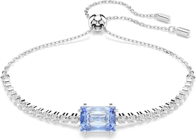 Detalle de Swarovski Pulsera Matrix Tennis azul, baño de rodio 💍