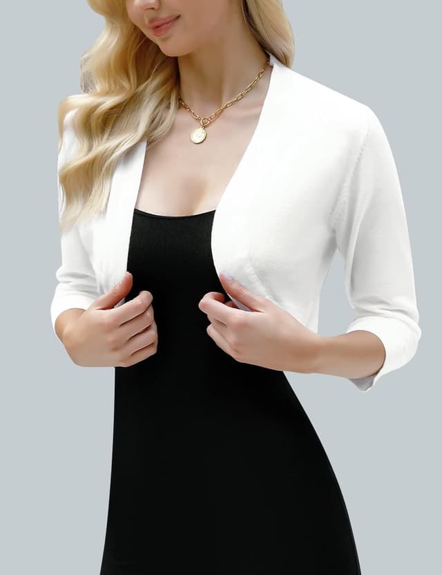 Detalle de iClosam Womens 3/4 Sleeve Open Front Bolero Shrug Cropped Cardigan Knit Sweater Jacket