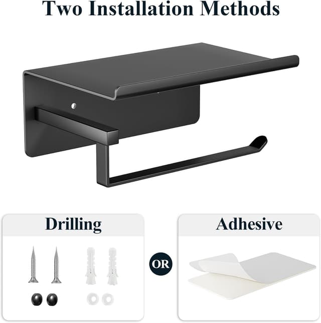Detalle 2 de Susswiff supporto per carta igienica nero con ripiano e fissaggio senza foratura
