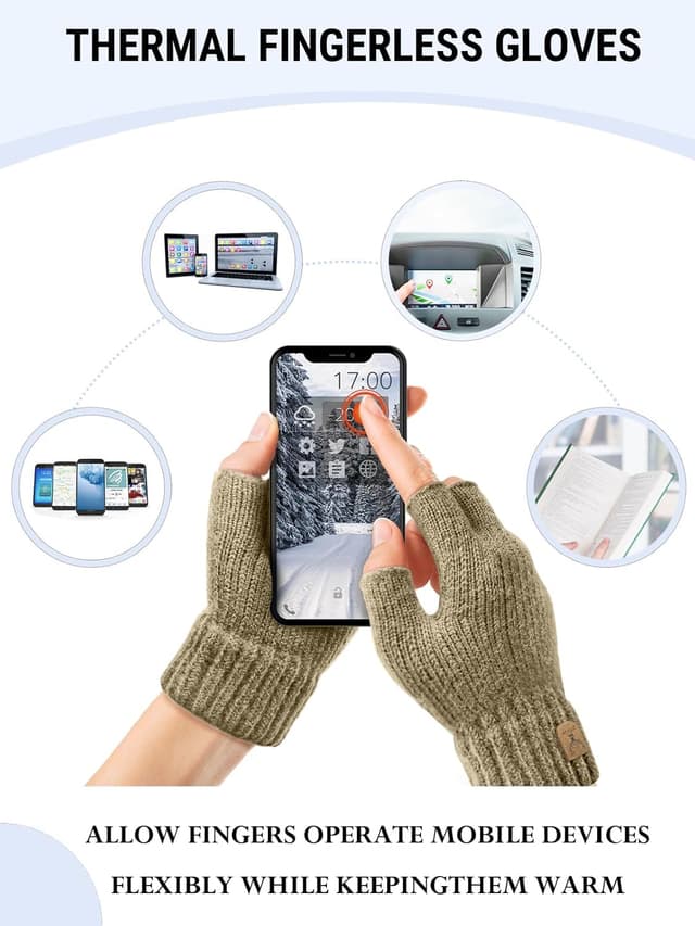 Thumbnail 2 de JUNRUI Fingerless Gloves for Winter Warmth