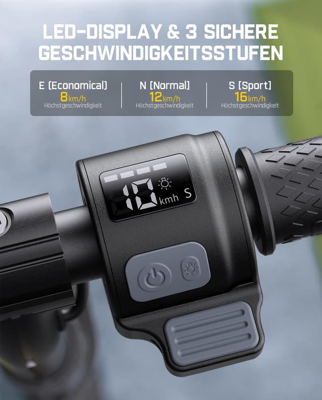 Detalle de FanttikRide C9 Pro Elektroroller für Kinder (8–12 Jahre) – 8/12/16 km/h, faltbar & mit Regenbogen-LEDs